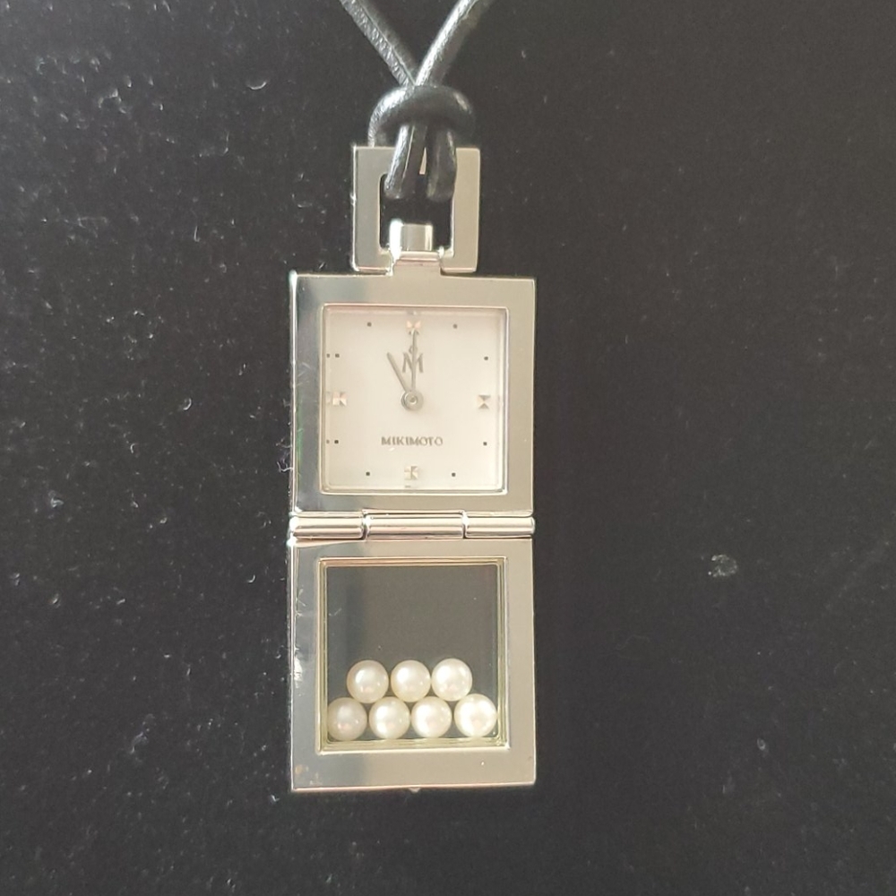 MIKIMOTO FLOATING PEARLS STEEL PENDANT WATCH